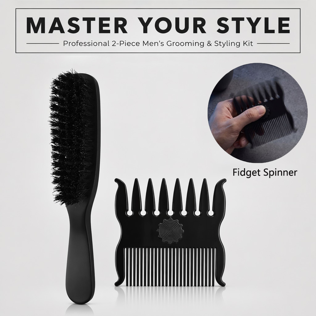 Men'S Grooming Hairstyles - طقم مشط تصفيف الشعر 360 (1/2